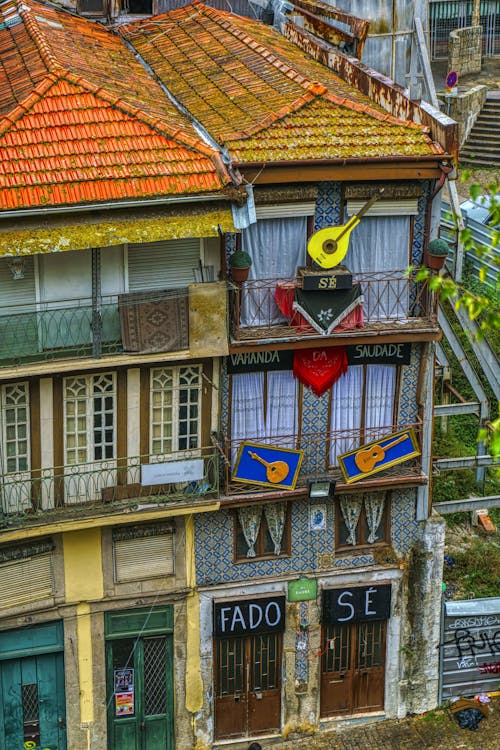 Free Facade of Traditional Residential Buildings in Porto, Portugal  Stock Photo