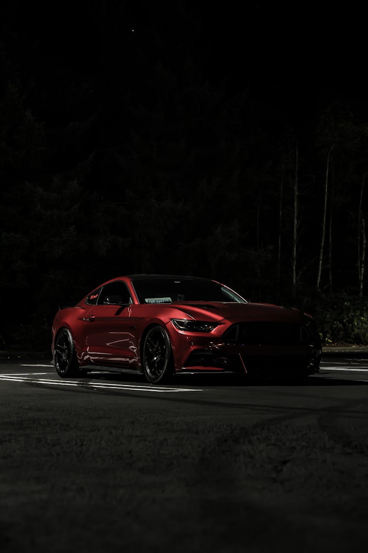 Red Ford Mustang At Night