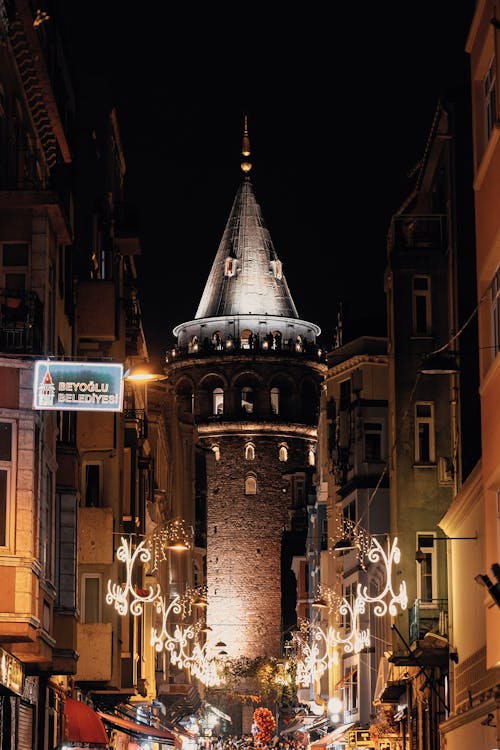 A View of the Galata Tower at Night