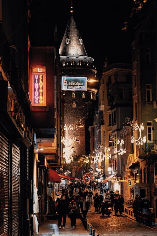 A View of the Galata Tower at Night