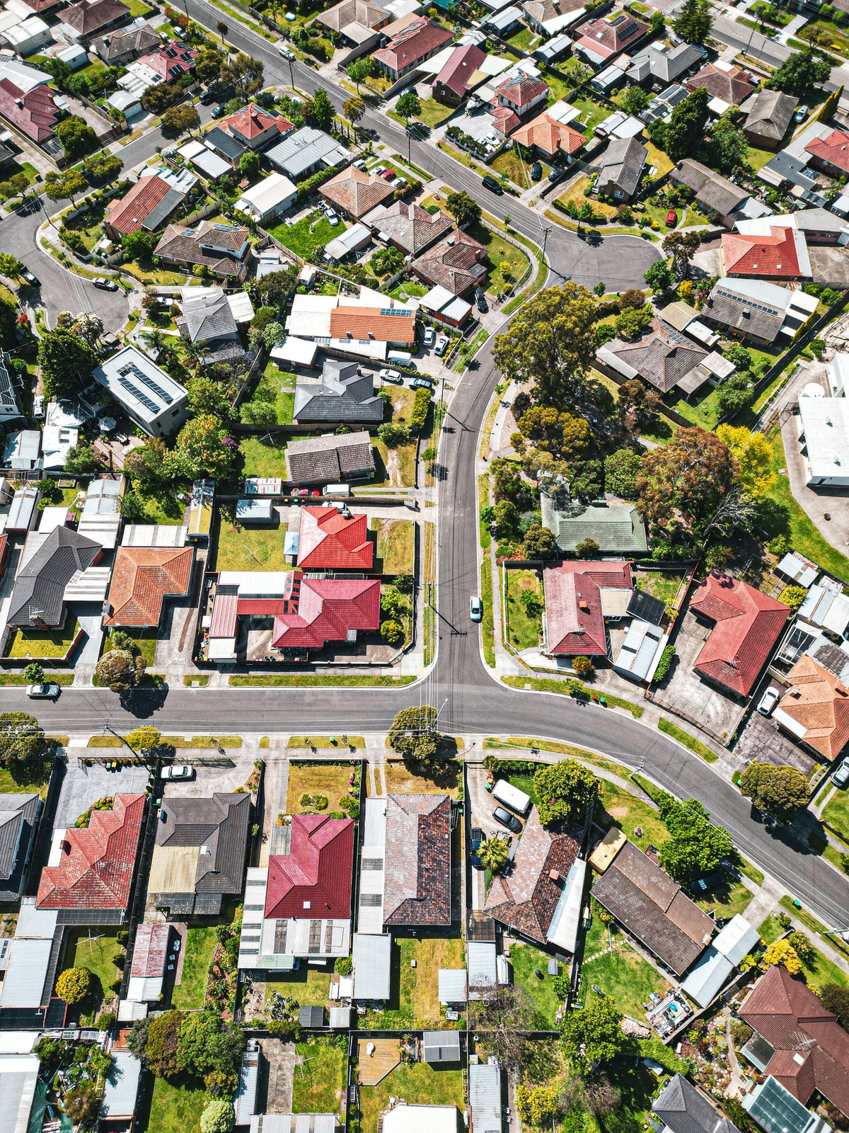 Aerial view of a Melbourne suburb in Victoria, Australia