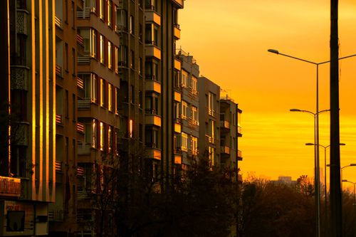 Free Vibrant sunset illuminating Ankara's residential buildings, capturing the city's urban charm. Stock Photo