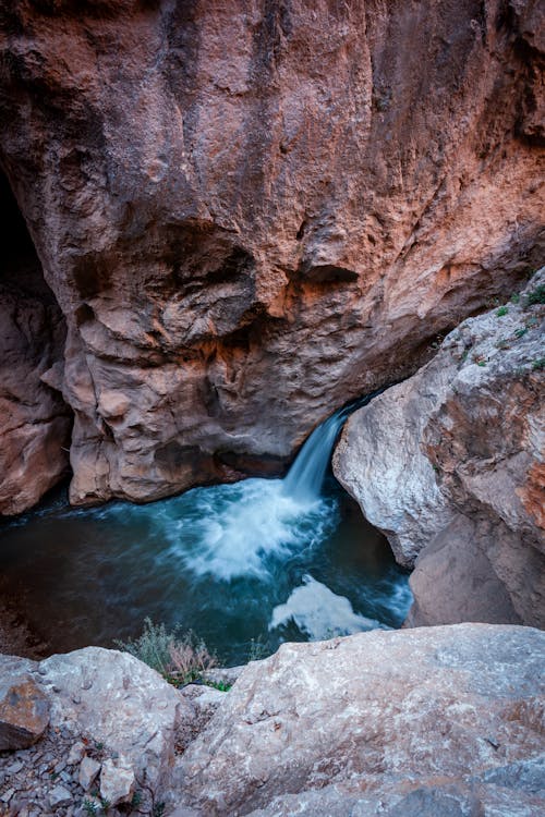 High Angle View of Rocks and Waterfall