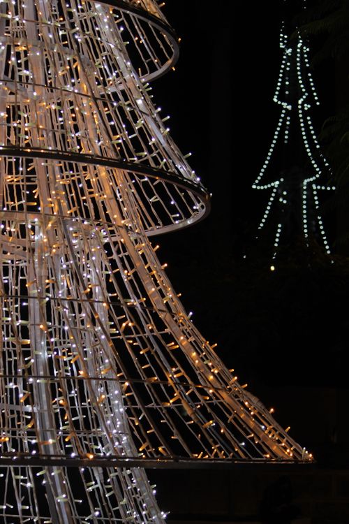 Free Festive illuminated Christmas tree decoration at night in Mérida, México. Stock Photo