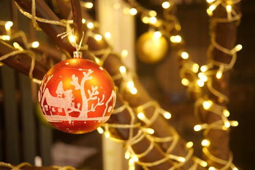 Red Christmas Ball in Close Up Photography