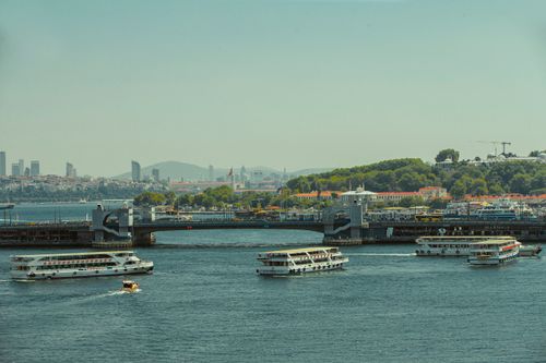 Free Cityscape of Istanbul featuring bridges and ferries on a clear day. Stock Photo