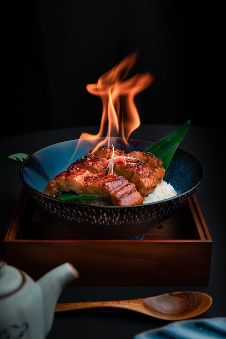 Flaming Salmon With Rice