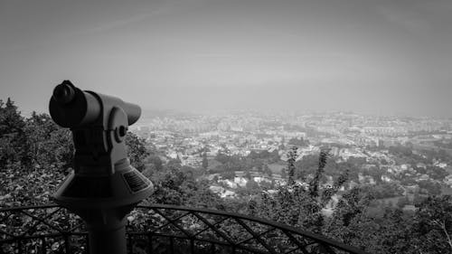 Telescope over City in Black and White