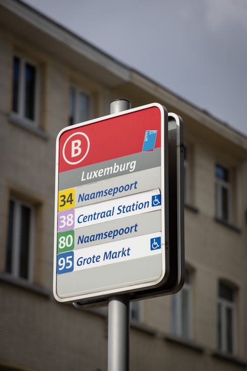 Close-up of a Bus Stop Sign in Luxembourg 
