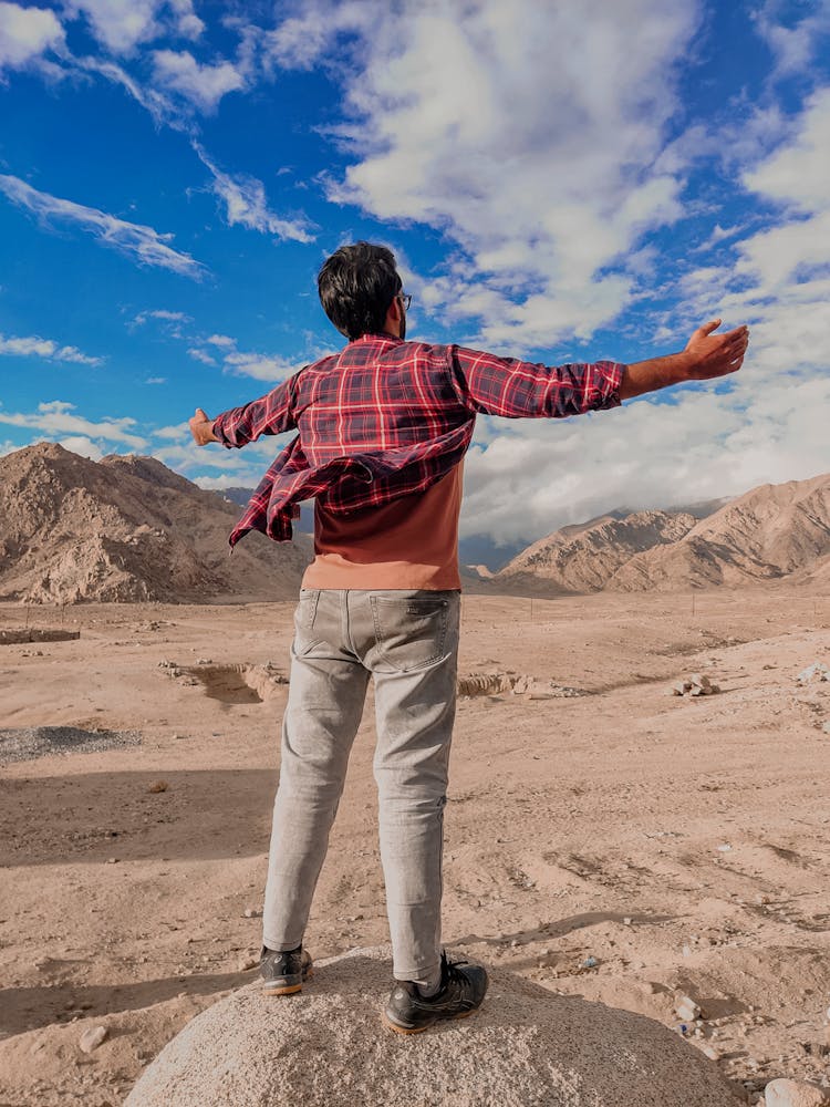 Backview Of Man N Standing On A Rock 