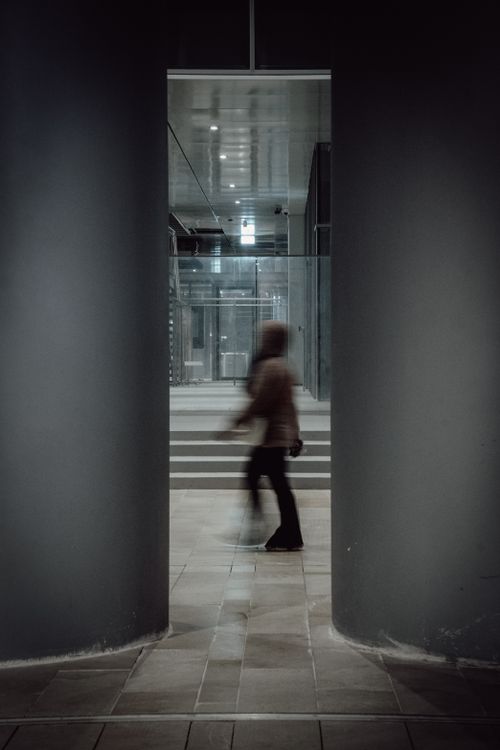 Free Artistic blur of a person walking through a modern corridor in Istanbul, Turkey. Stock Photo