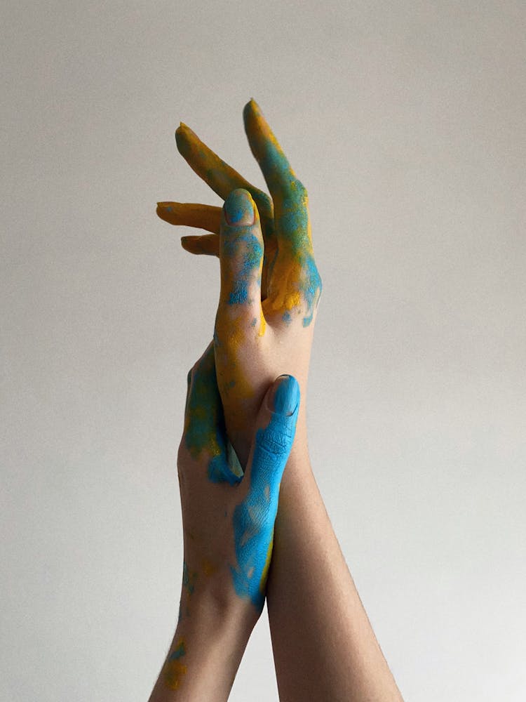 Hands Painted Blue And Yellow