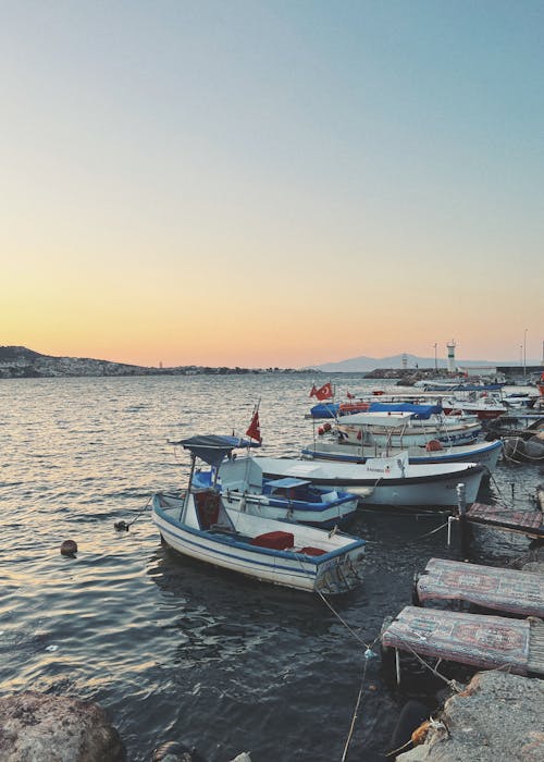 Boats Moored in Marina at Dusk