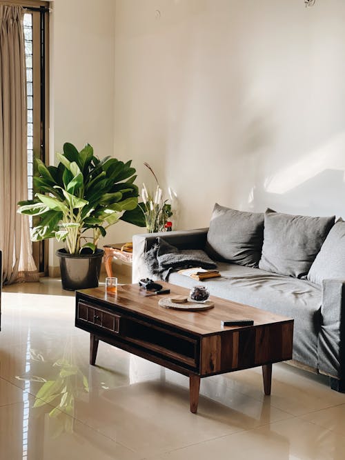 Modern Interior with Coffee Table and Gray Sofa