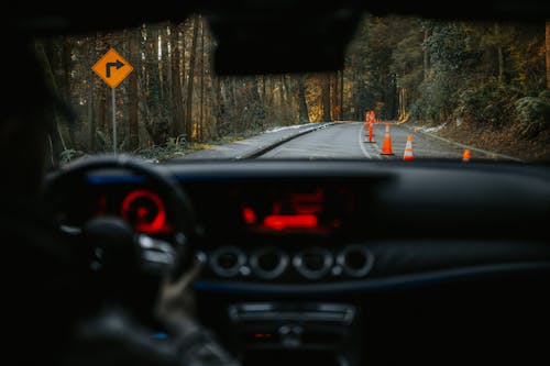 View of a Road Inside the Car 