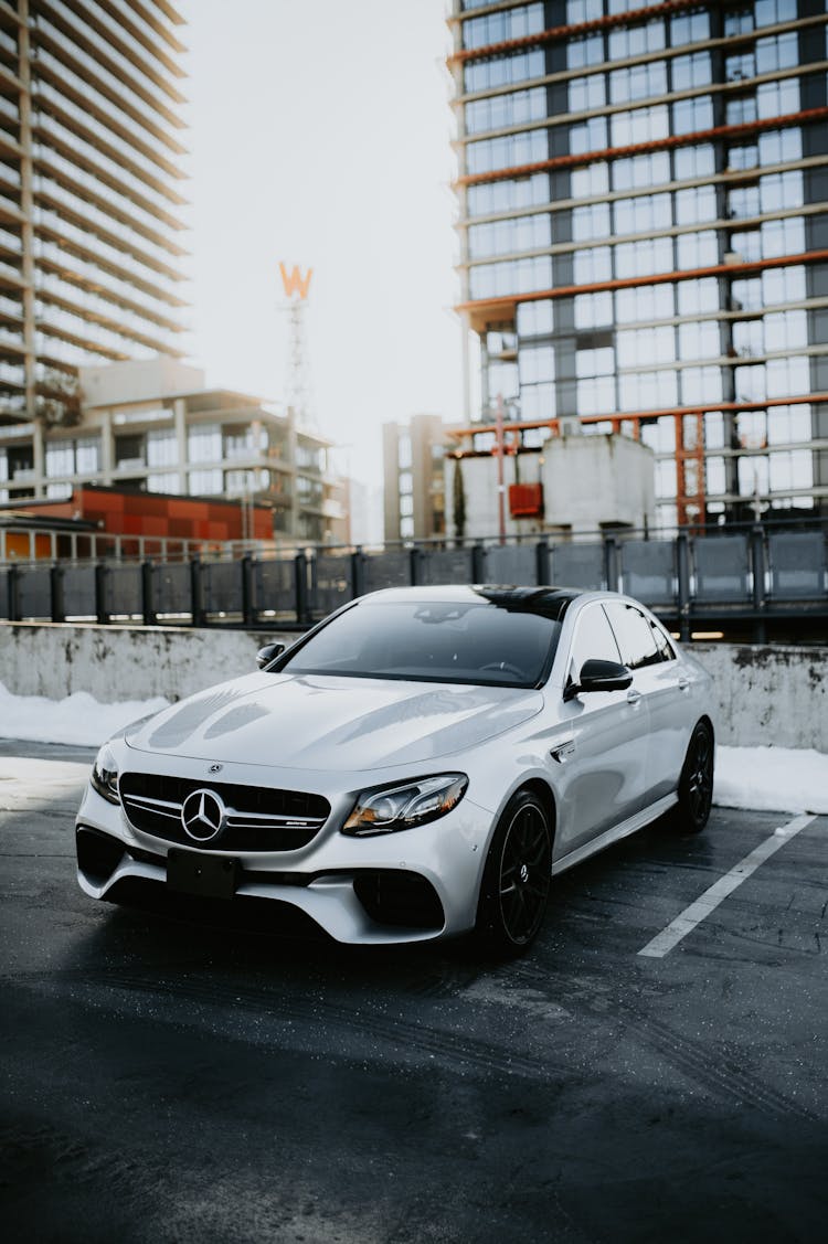 Picture Of White Mercedes On The Parking Lot