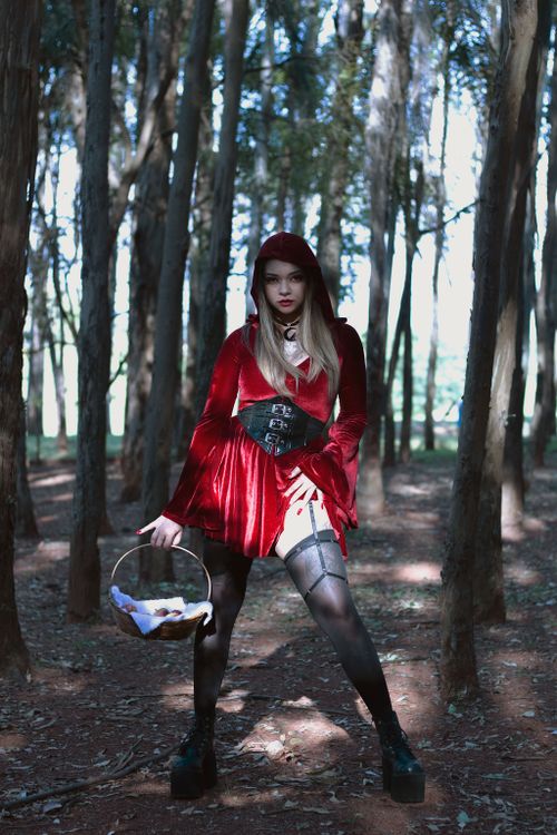 Free Red Riding Hood in a dark forest with a gothic twist in Campinas, Brazil. Stock Photo