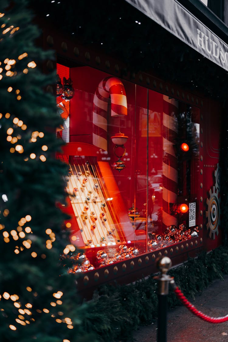 Christmas Decorations Of A Storefront 