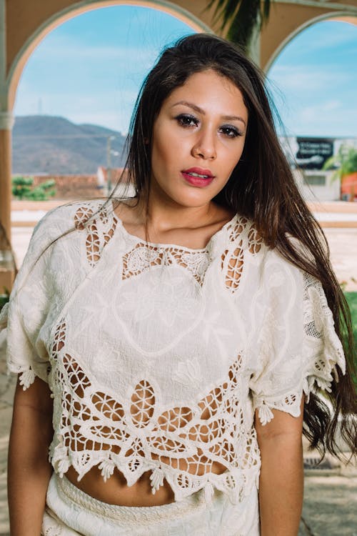 Woman Wearing Laced Crop Top