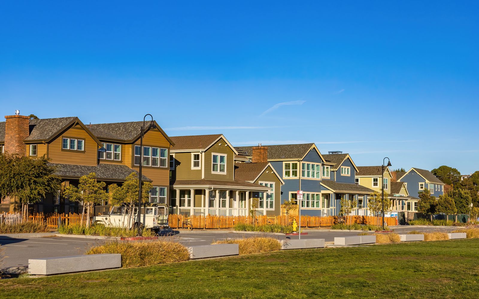 American residential neighborhood under a clear sky
