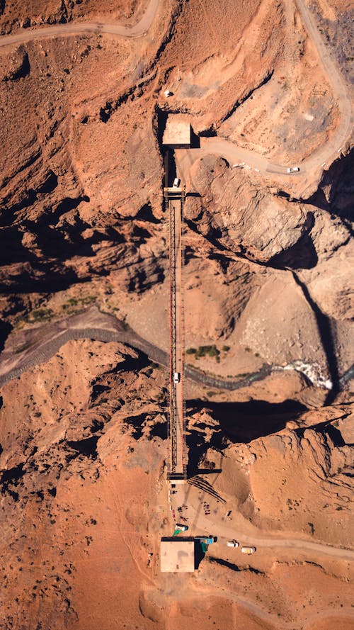Aerial view of the bridge over the canyon