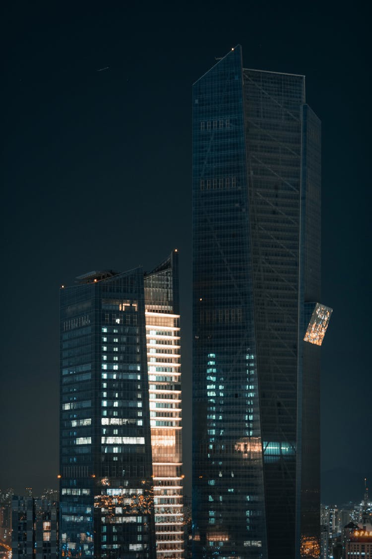 Illuminated Skyscrapers At Night 