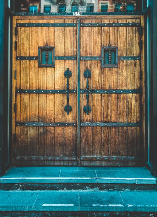 Brown Wooden Side-by-side Door
