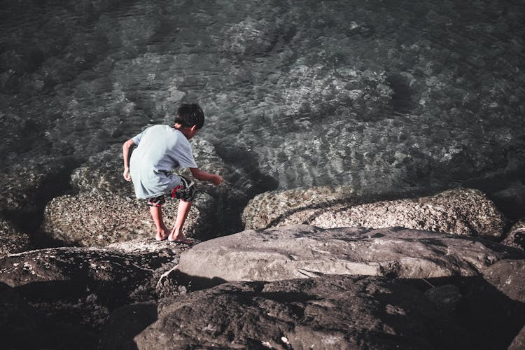 Boy Playing With Stick Near Water