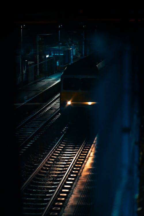 A Train on Railway During Night Time
