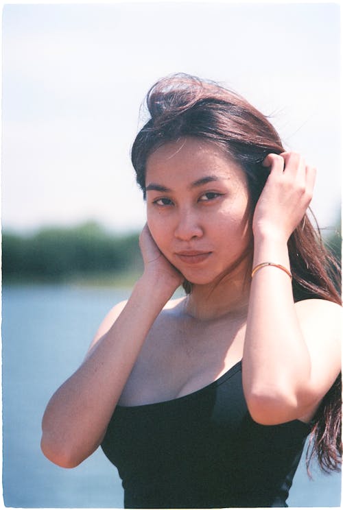 Woman in Black Top with Long Hair