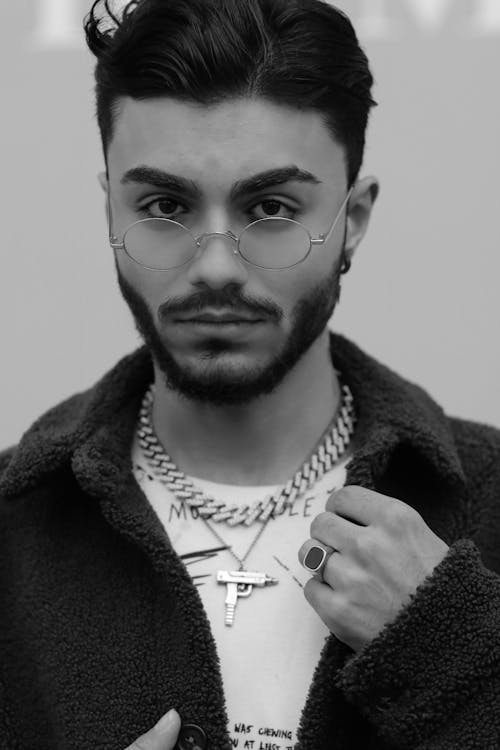 Grayscale Portrait of a Bearded Man 