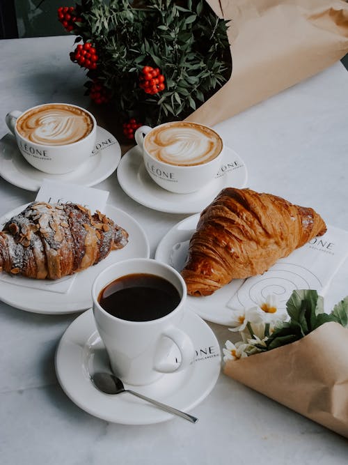 Free Coffees and Croissants  Stock Photo