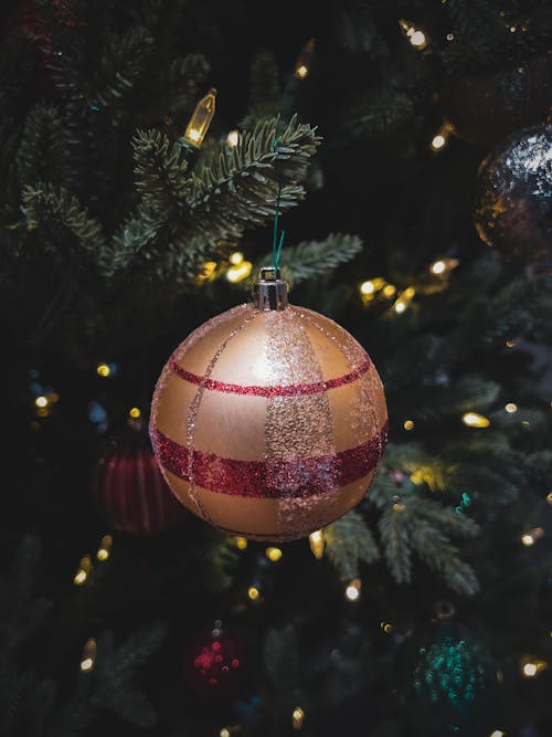 Pink Christmas Ball Hanging on a Tree in Close-up Photography