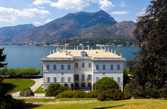 Stunning mansion in Bellagio, Italy with lake and mountain views.