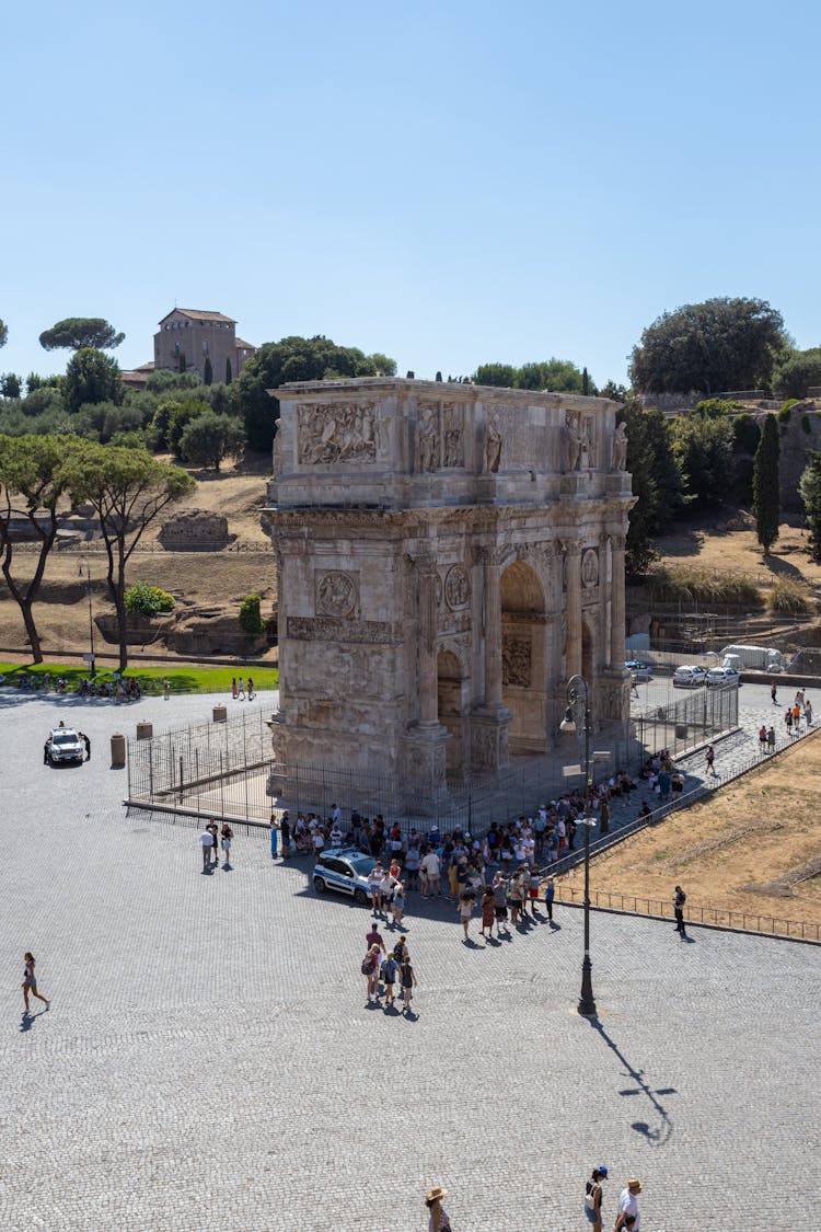 An Aerial Shot Of The Arch Of Constantine In Rome