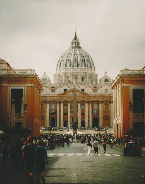 Tourists Walking on Saint Peter Basilica Square Patio