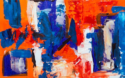 Peinture Abstraite Bleue, Orange Et Blanche