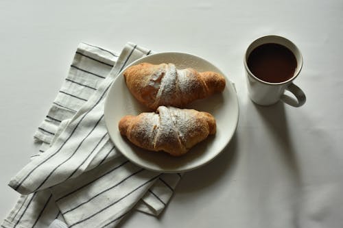 croissant breakfast, french food morning in daylight