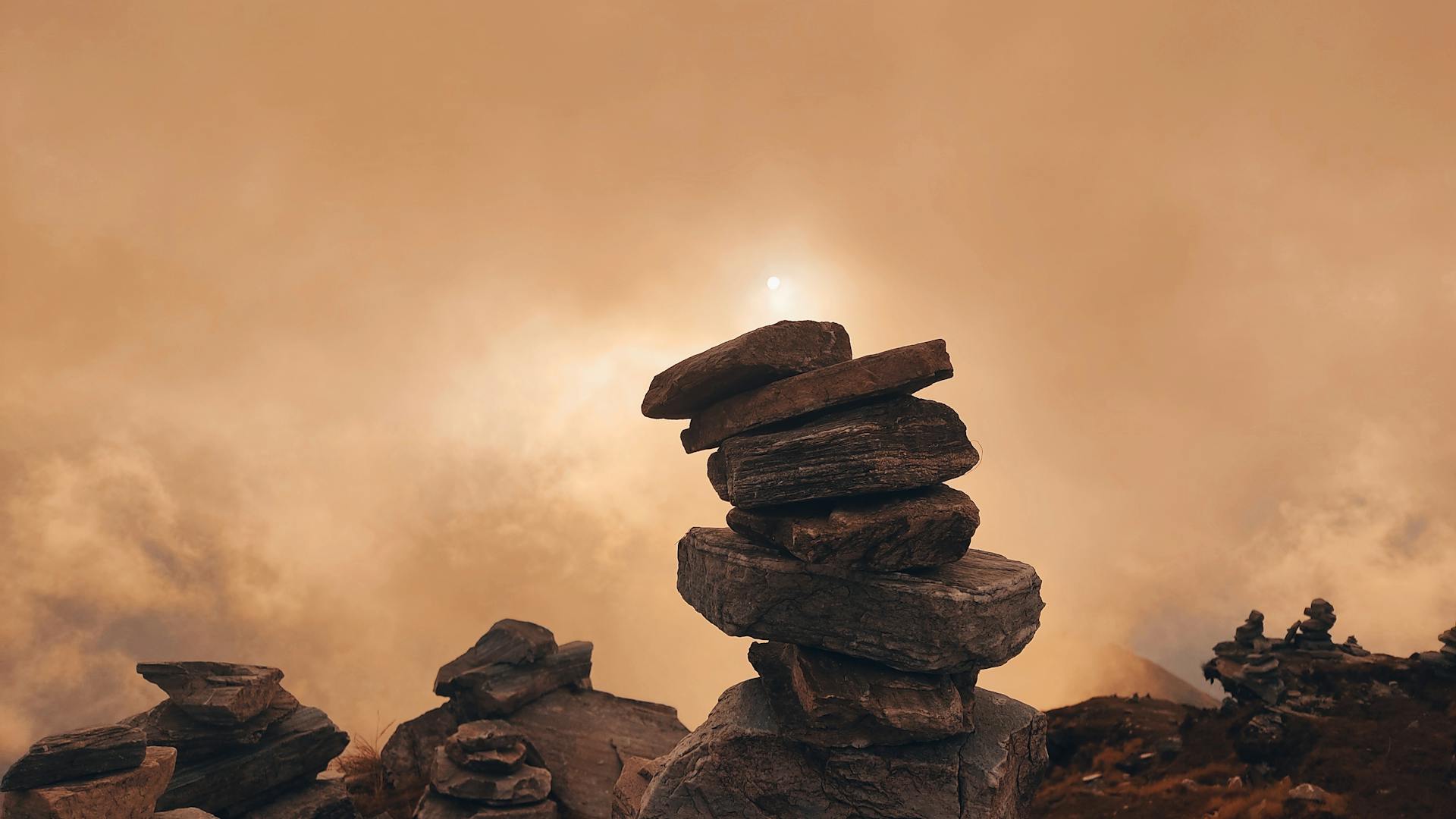 Rock Cairns on Top of a Mountain