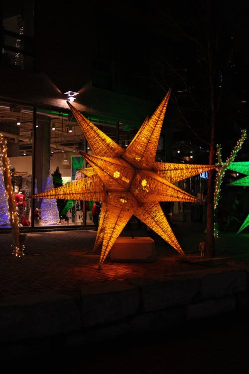 Close-up of Christmas Decoration on the Sidewalk