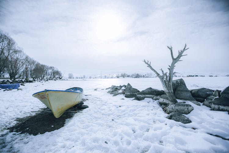 Clouds Over Boat On Snow