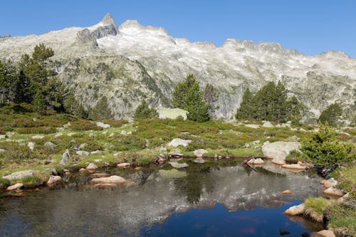 View of a Lake and Mountain in the French Pyrenees