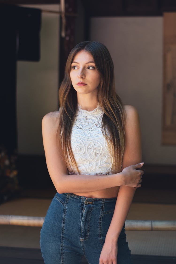 Woman In Embroided Blouse