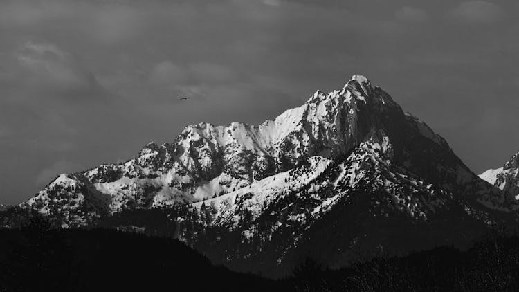 Grayscale Photo Of Snow Capped Mountains