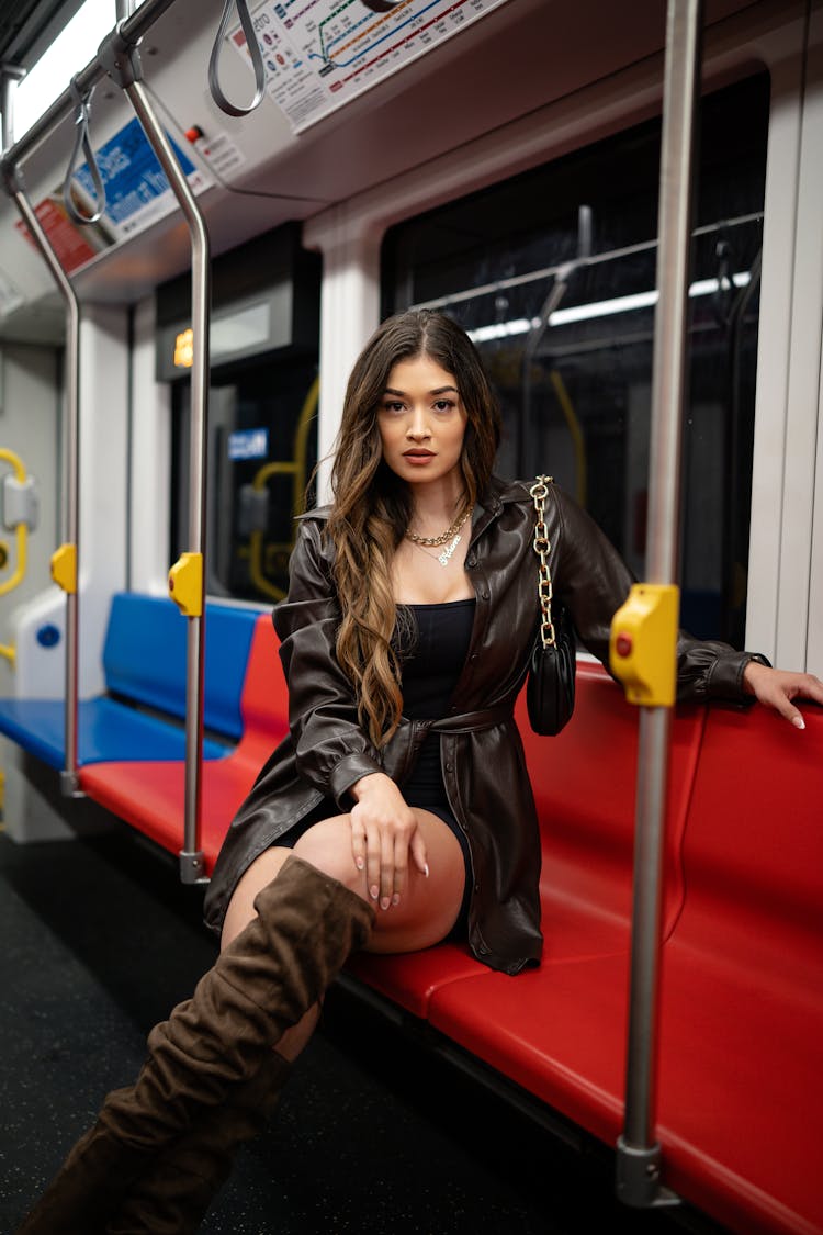 Woman Posing On Train