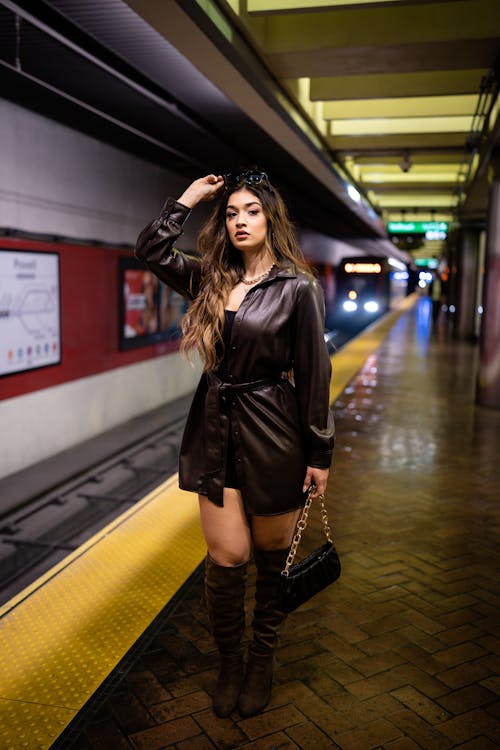 Woman Posing on Platform on Train Station