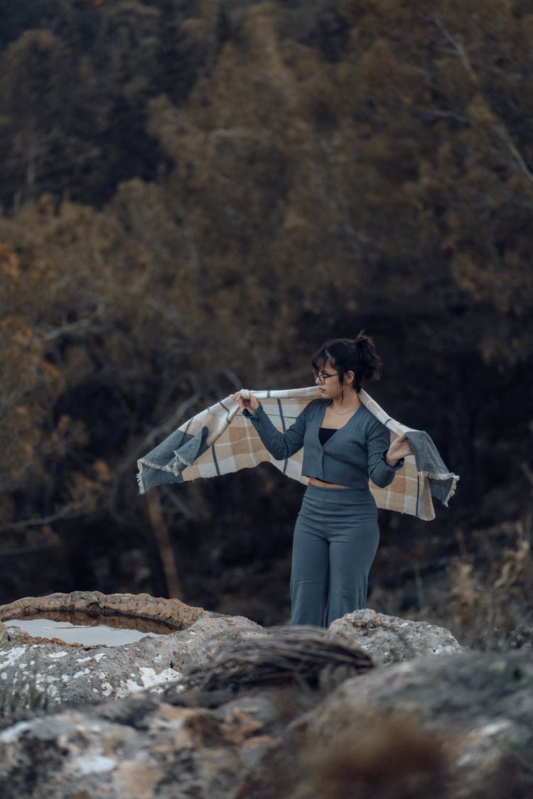 Woman Posing With Blanket