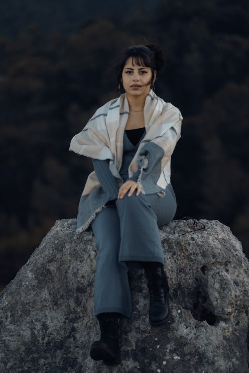 Brunette Woman Posing on Rock