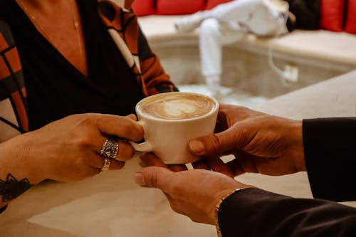 Free Coffee Latte in a White Ceramic Cup Stock Photo