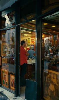 Warm view of a bustling barber shop in Istanbul, showcasing urban life.